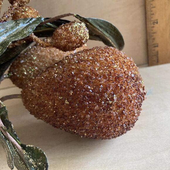 Christmas Ornament Bronze Gold Sparkly Pear Sparkles Beads Fruit Cluster - Picture 9 of 10